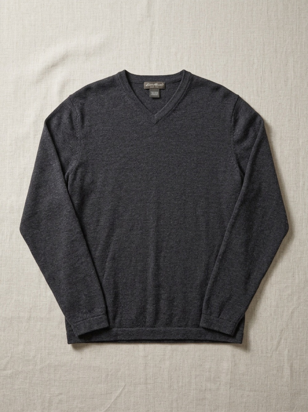 Eddie Bauer Dark Gray 100% Merino Wool V-Neck Long Sleeve Sweater Size XL